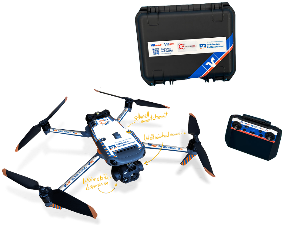 Matrice 4T im VRhilft-Design mit Transportkoffer und Fernsteuerung